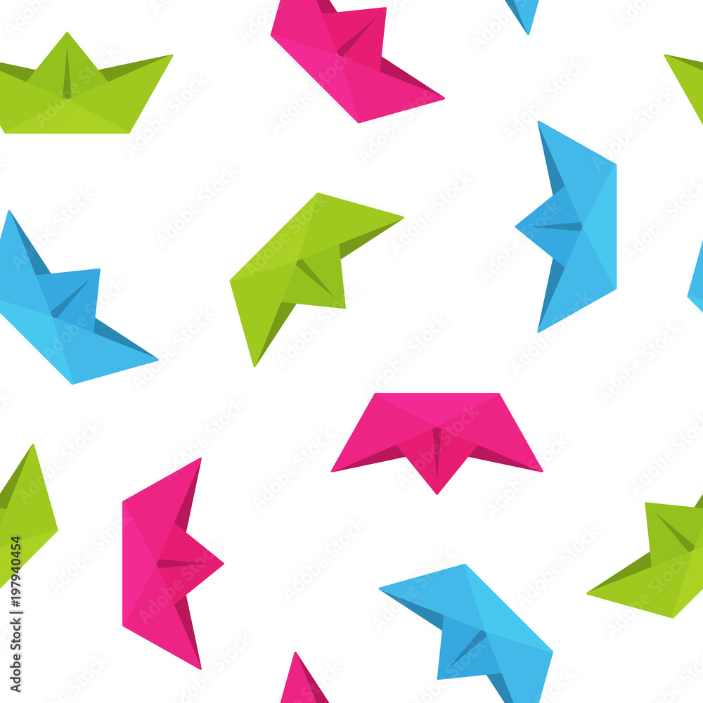 Fototapeta premium Colorful origami paper boat travel concept on white background