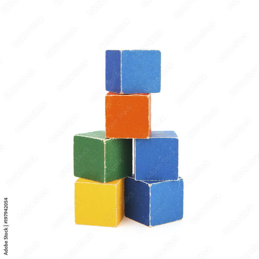 Colorful bricks tower isolated on white background Colorful bricks tower isolated on white background