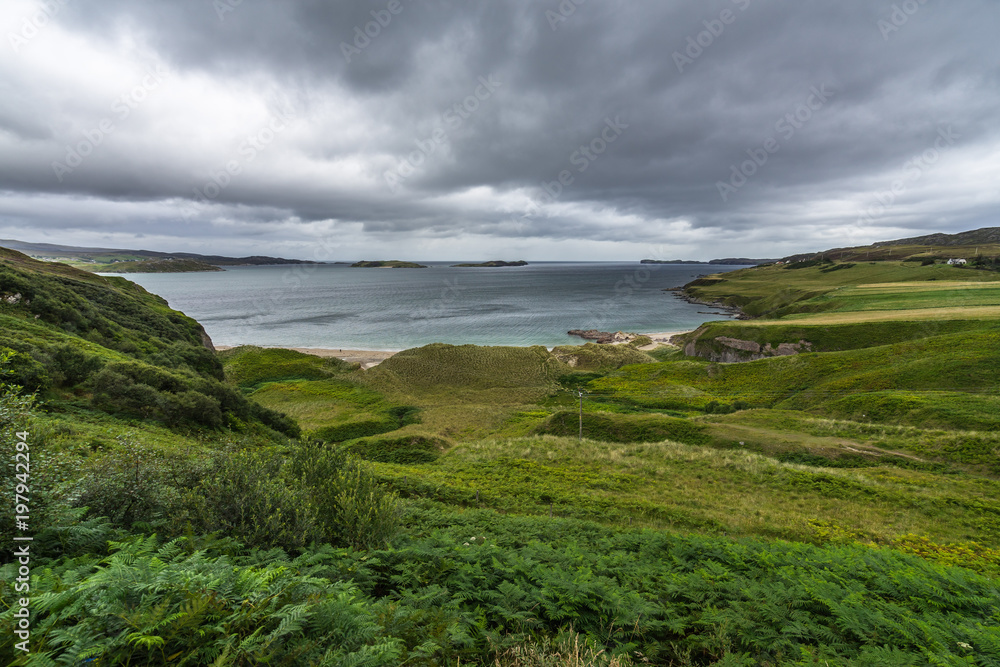 Dramatic cloudy landscape in Scotland north coast between Durness and Thurso, Britain
