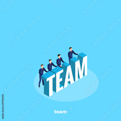 managers in business suits on a blue background, isometric image
