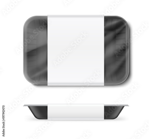 Set of tray container. Vector illustration isolated on white background. Template ready for your design. EPS10.