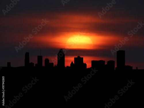 Montreal skyline silhouette with sunset illustration