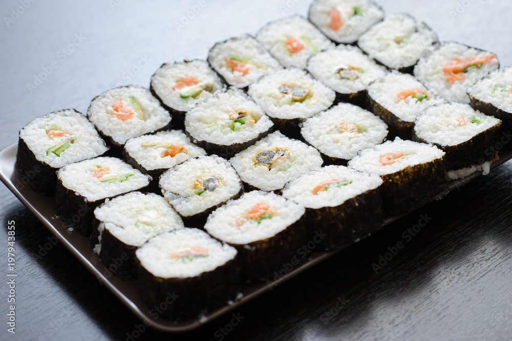 close up of fresh sushi set close up of fresh sushi set
