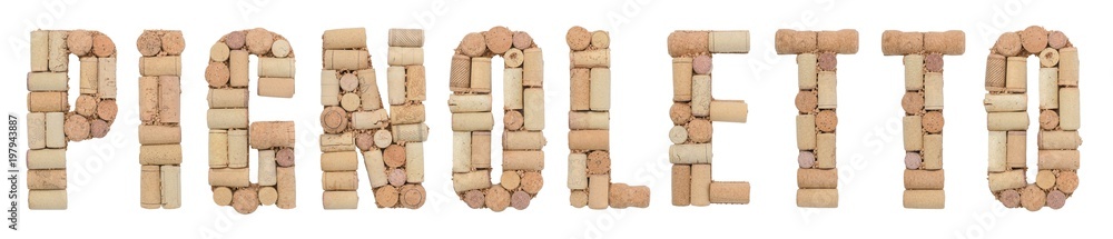 Grape variety Pignoletto made of wine corks Isolated on white background