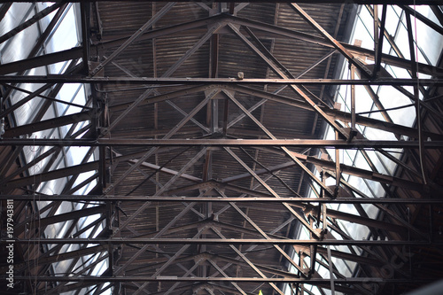 Metal constructions under the roof of the factory