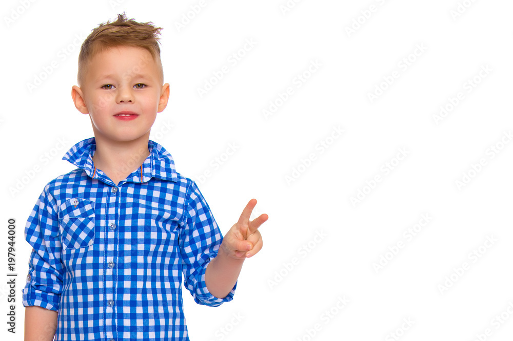 Little boy gestures with his hands. Little boy gestures with his hands.