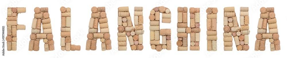 Grape variety Falangnina made of wine corks Isolated on white background