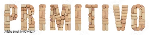Foto Grape variety Primitivo made of wine corks Isolated on white background