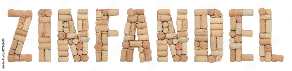 Grape variety Zinfandel made of wine corks Isolated on white background