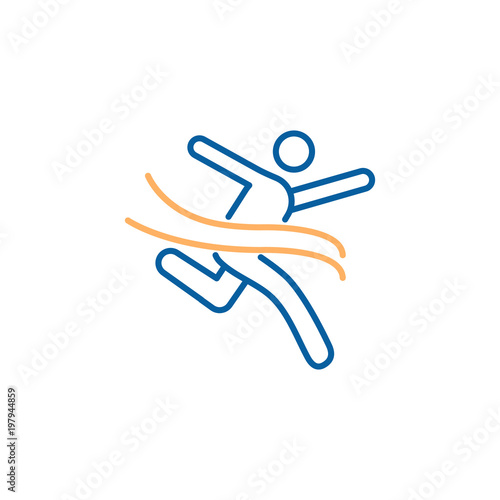 Character crossing the finish line. Vector trendy thin line icon illustration design for sports, business and personal development concepts related with winning, success and achievement.