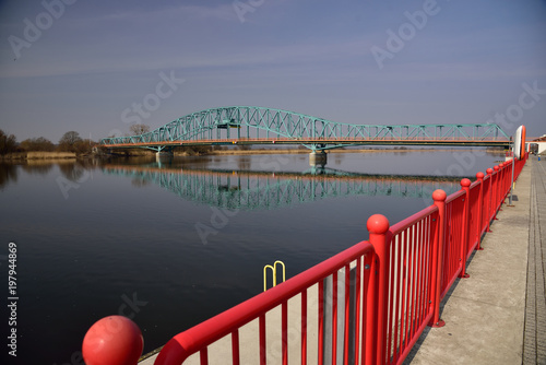 Gryfino, Poland, steel bridge over a river. photo