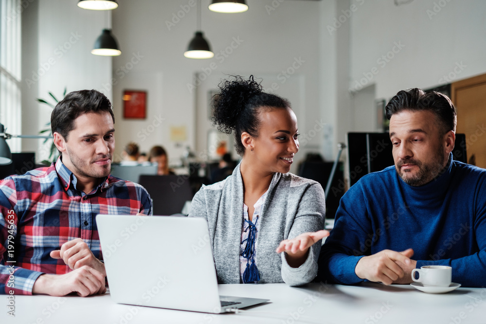Multi-ethnic colleagues in a coworking office. Multi-ethnic colleagues in a coworking office.