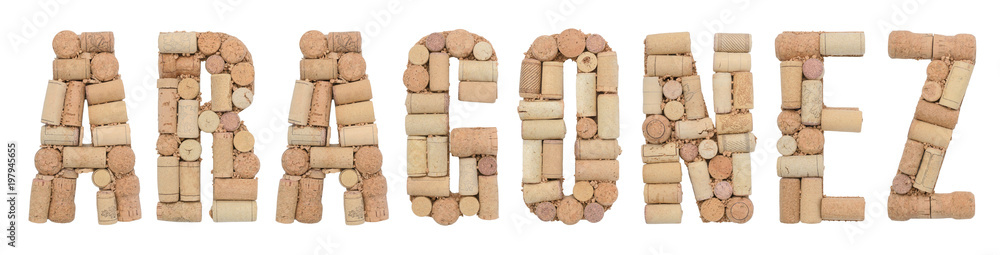 Grape variety Aragonez made of wine corks Isolated on white background