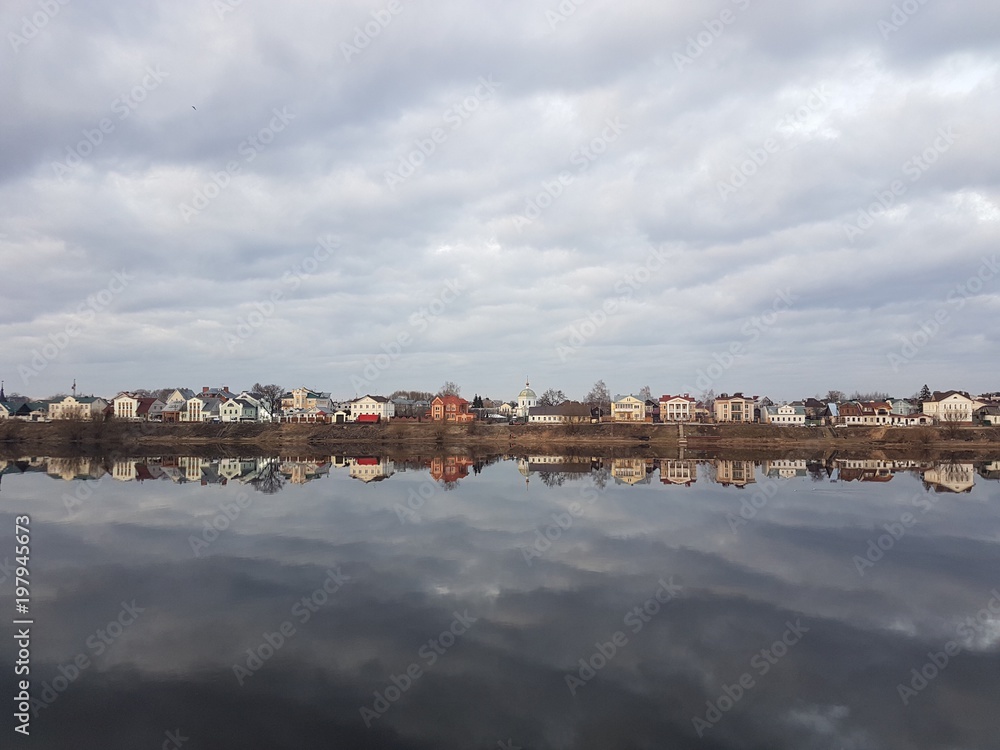 Town reflection in the river 