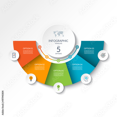 Infographic banner with 5 options. Vector template for business presentation, report, data visualization, web design. Can be used as a table, chart, diagram, graph, workflow layout .