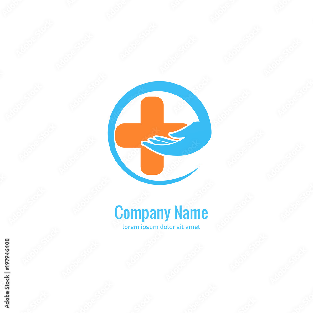 Obraz premium Logo design abstract medical vector template. Illustration design of logotype cross health symbol, people care sign.