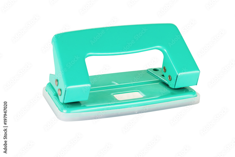 front of a green paper punch, isolated on white background with clipping path front of a green paper punch, isolated on white background with clipping path