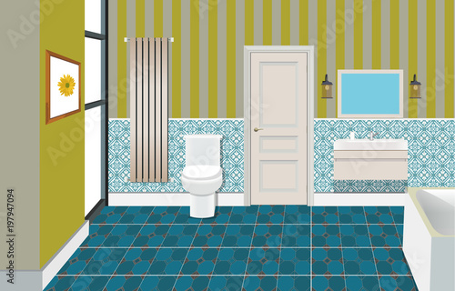 Bathroom interior background with furniture.Design of modern bathroom. Bathroom illustration. photo