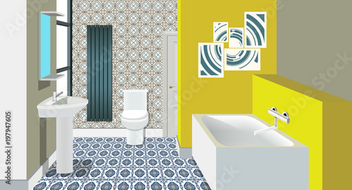 Bathroom interior background with furniture.Design of modern bathroom. Bathroom illustration.