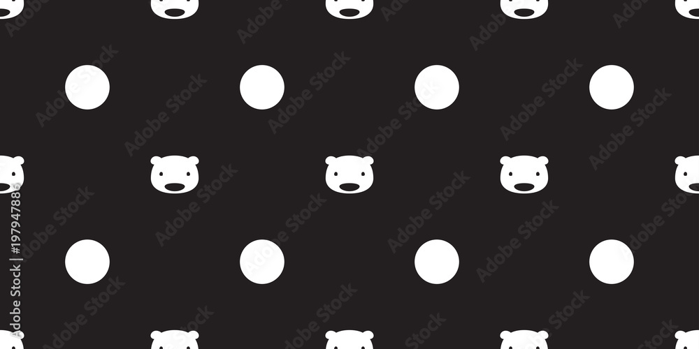Bear seamless pattern vector polar bear polka dot isolated wallpaper background black