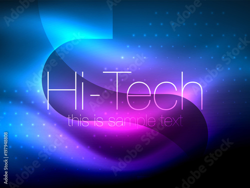 Glittering neon glowin wave, techno modern art abstract background, magical shiny template