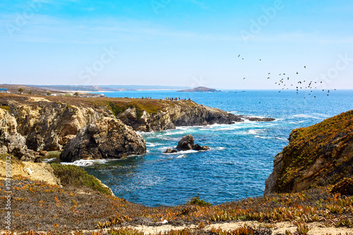 Amazing cliff rocks on the west coast of Portugal in Alentejo region