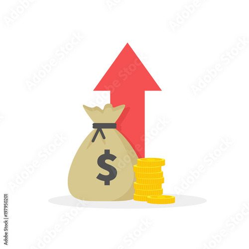 Income increase strategy, Financial high return on investment, fund raising, revenue growth, interest rate, loan installment, credit money, budget balance. Flat design, vector illustration on