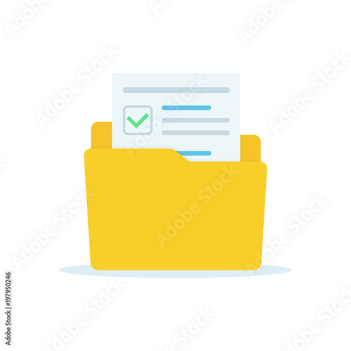 Opened folder with documents. Folders flat design, vector illustration on background.