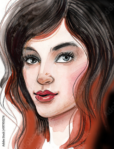 Beautiful woman watercolor portrait