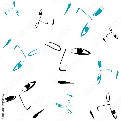 Abstract seamless pattern of faces on white background cartoon style vector illustration