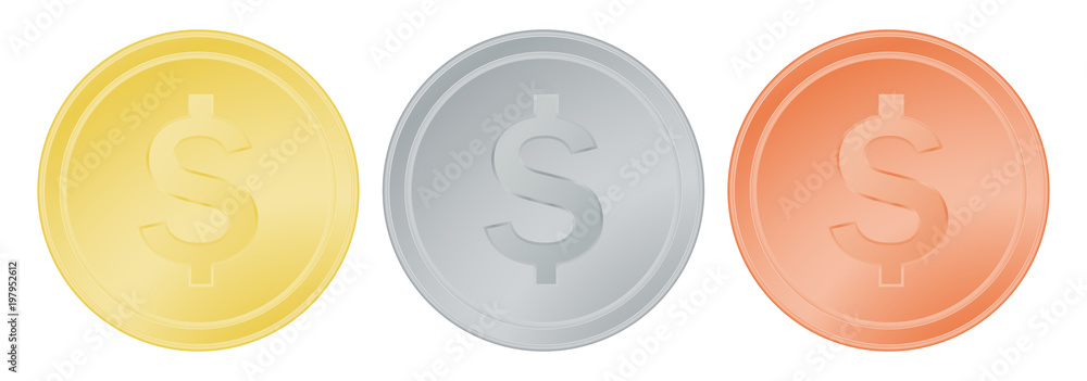 vector set of gold silver and bronze dollar vector set of gold silver and bronze dollar