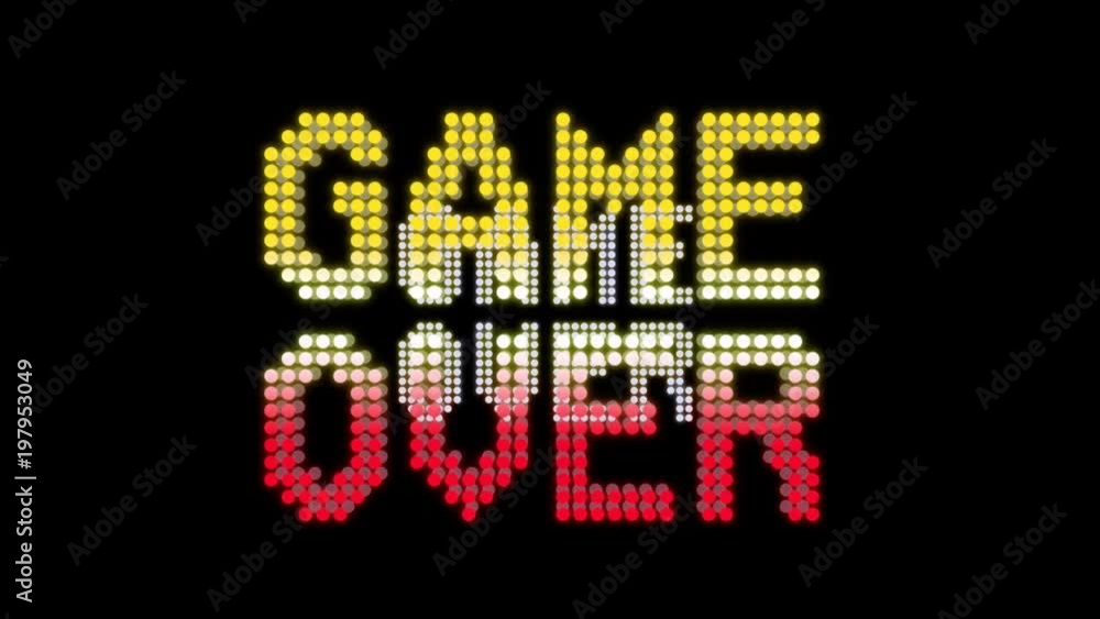 Text messages appearing with an echo trail while playing a classical videogame: game over, insert coin, press fire, get ready. LED style.
Text messages appearing with an echo trail while playing a classical videogame: game over, insert coin, press fire, get ready. LED style.