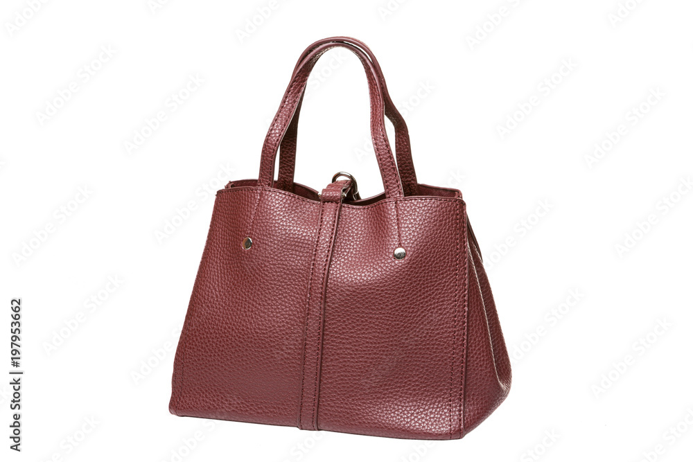 burgundy ladies bag with leather texture on white background burgundy ladies bag with leather texture on white background