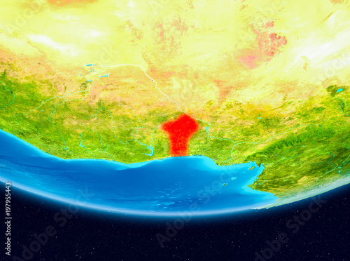 Satellite view of Benin in red