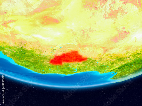 Satellite view of Burkina Faso in red