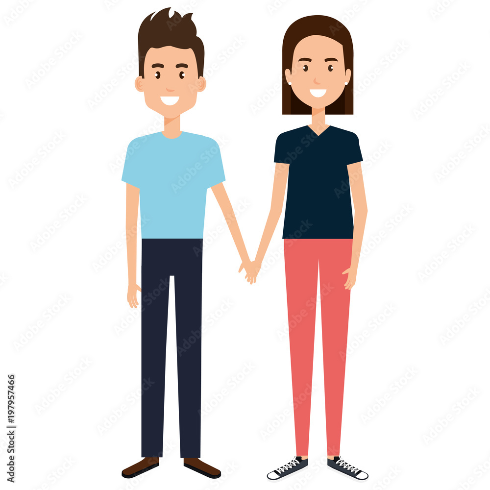 young couple avatars characters vector illustration design