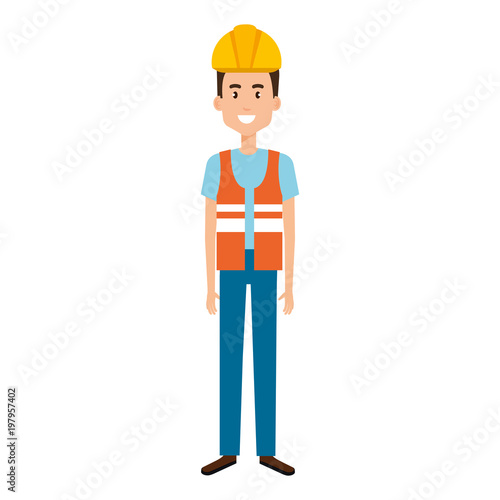 builder constructor reflective vest avatar character vector illustration design