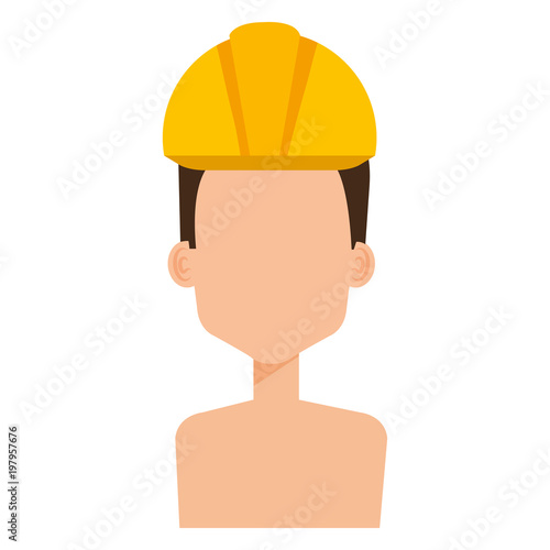builder constructor shirtless with helmet avatar character vector illustration