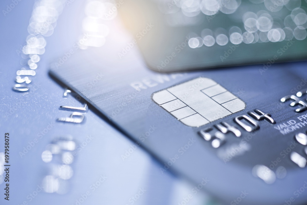 Selective focus microchip on Credit card or Debit card for background. Selective focus microchip on Credit card or Debit card for background.