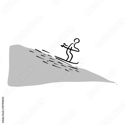 man skiing sliding from the mountain vector illustration sketch hand drawn with black lines isolated on white background