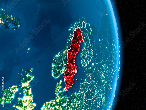 Sweden in red at night