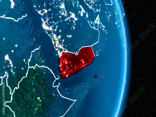 Yemen in red at night