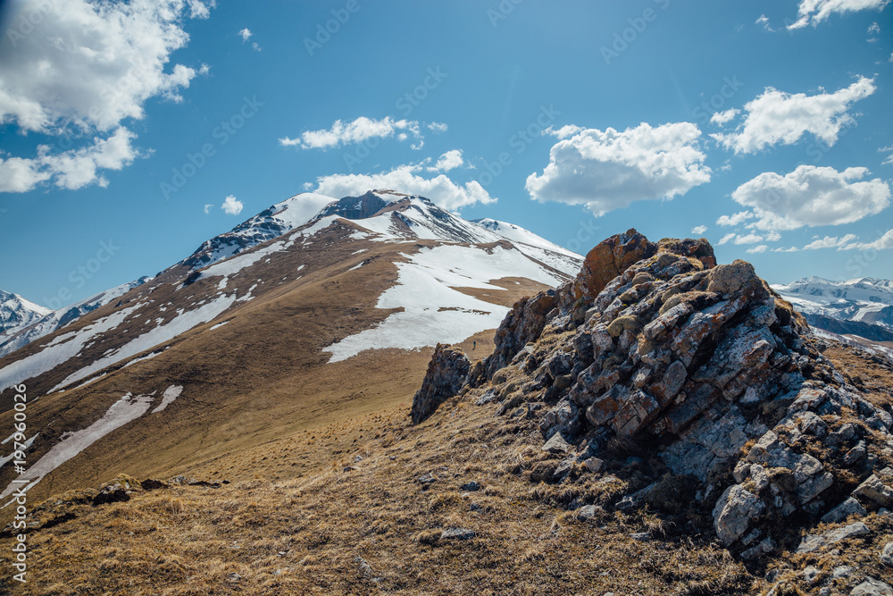 Mountain landscape, snowy peak, Arkhyz, Caucasian mountains, Russia