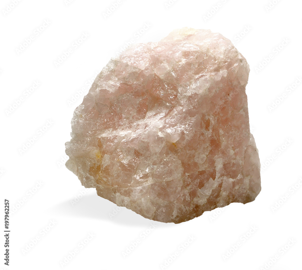 Specimen of a rose quartz  on a white background