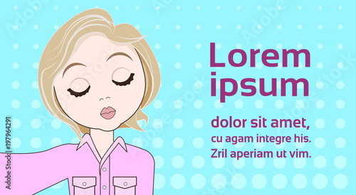 Young Girl Make Duck Face For Selfie Photo Over Background With Copy Space Vector Illustration