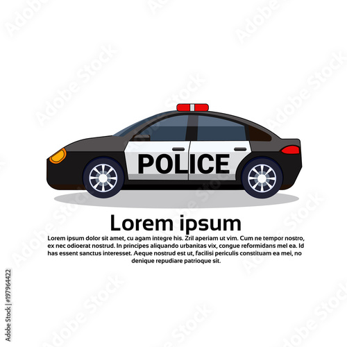 Polica Car Icon On White Background With Copy Space Side View Flat Vector Illustration photo