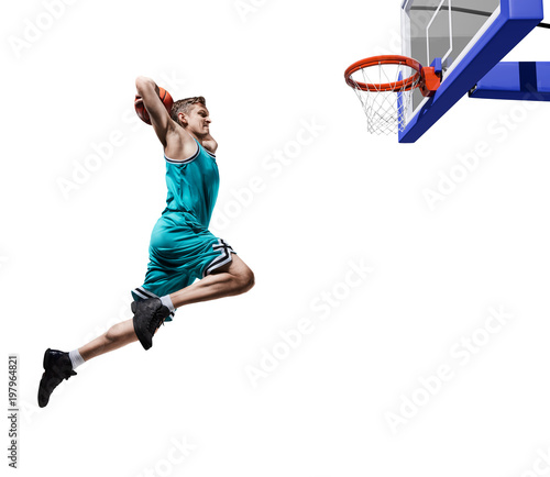 Bild auf Leinwand basketball player making slam dunk isolated
