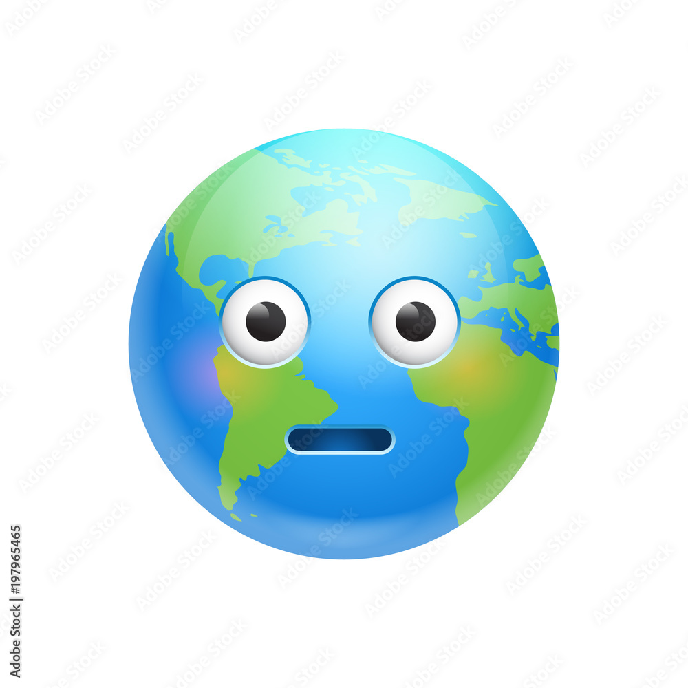 Cartoon Earth Face Shocked Emotion Icon Funny Planet Expression Isolated Flat Vector Illustration Cartoon Earth Face Shocked Emotion Icon Funny Planet Expression Isolated Flat Vector Illustration
