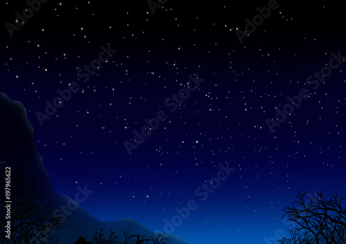 星空の山奥　night sky silhouette mountain