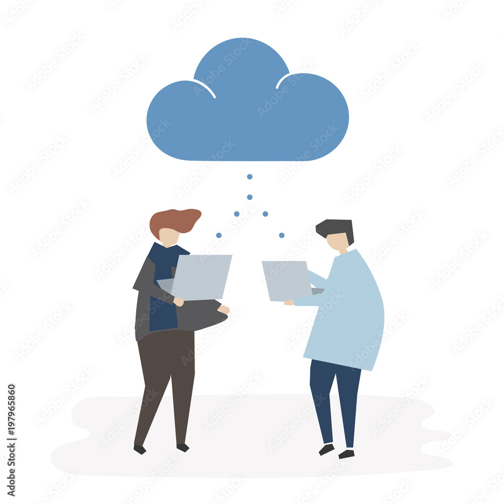 Illustration of people using digital device Illustration of people using digital device